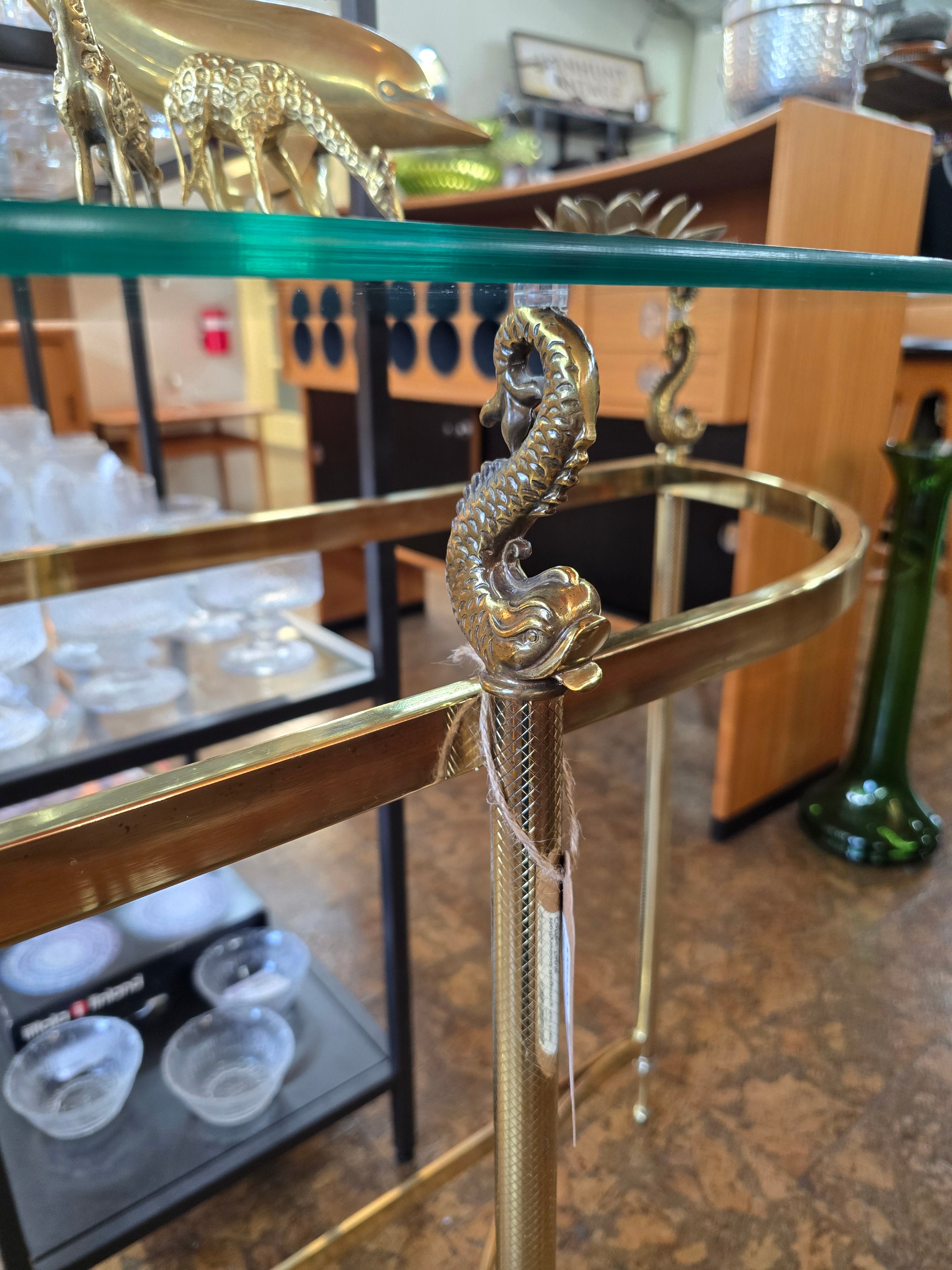 Hollywood Regency Victorian Dolphin Brass Coffee or Console Table