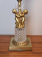 Pair of Italian Gilded Cherub & Crystal Lamps