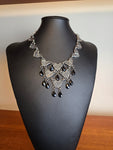 Mexican Sterling Silver & Onyx Bib Necklace