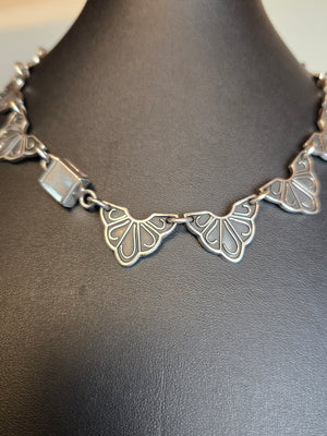 Mexican Sterling Silver & Onyx Bib Necklace