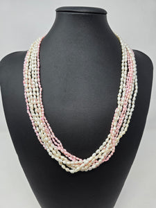 Multi Strand White & Pink Rice Pearl Necklace