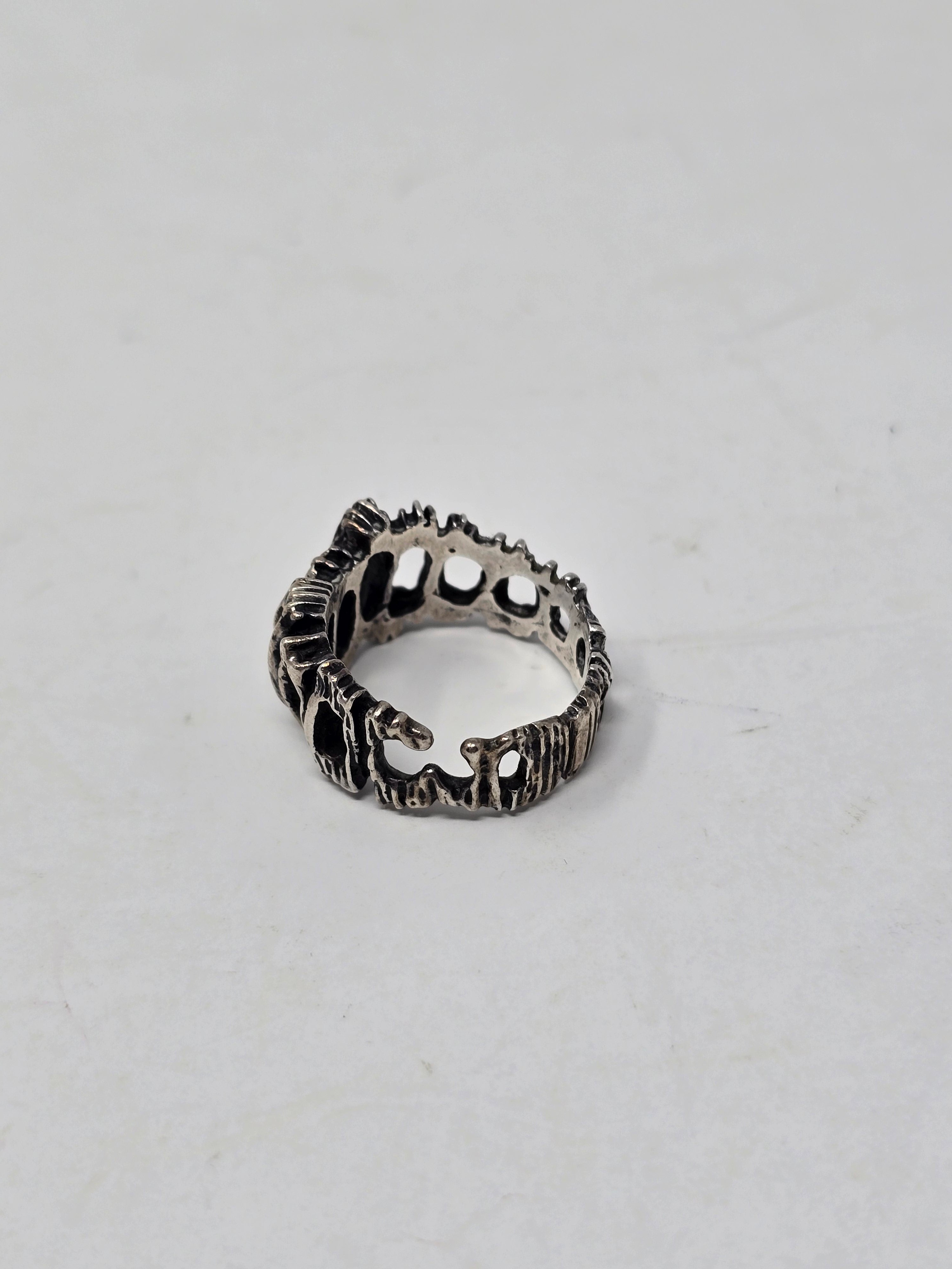 Brutalist Open Work Silver Ring