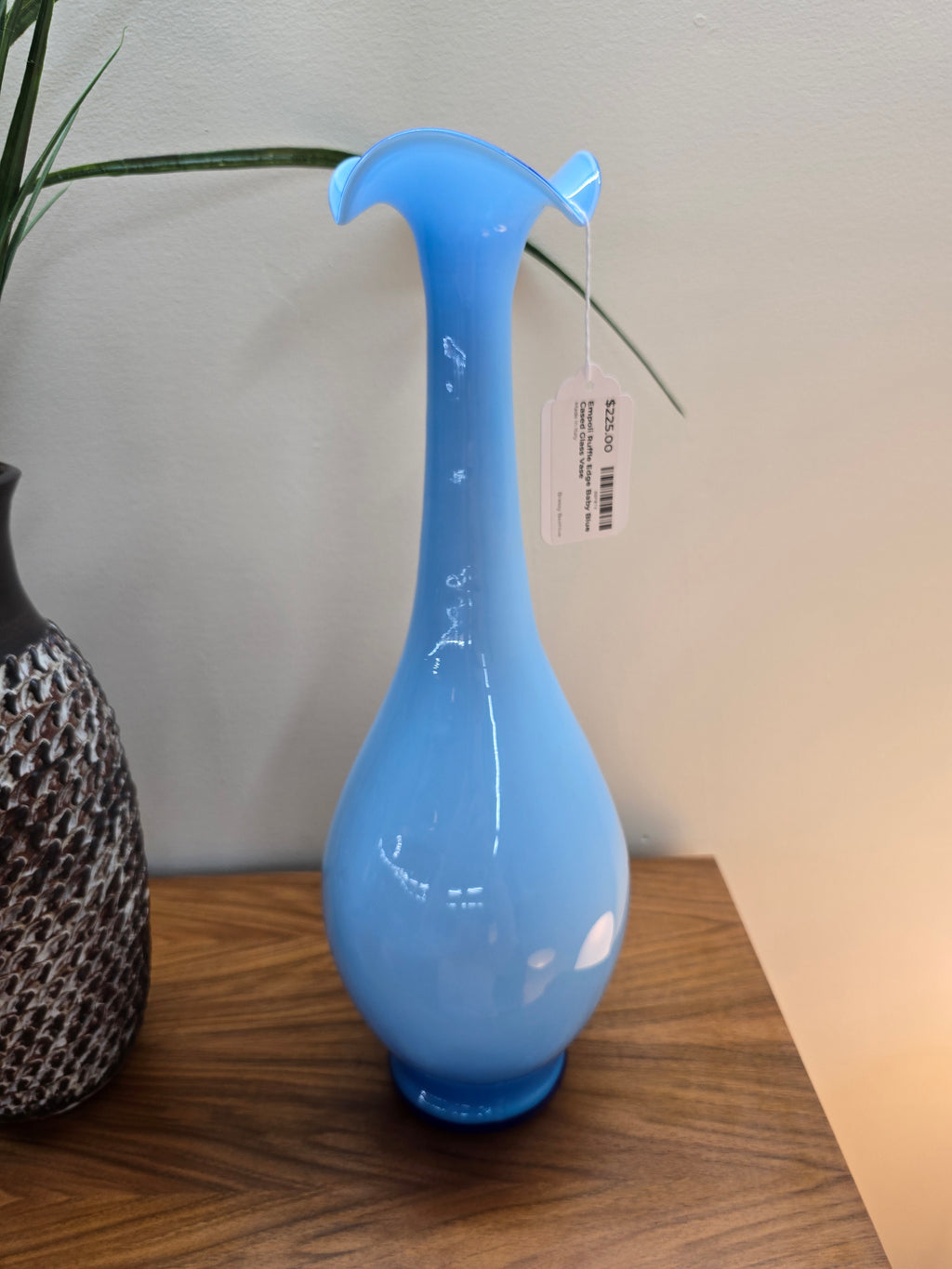 Empoli Blue Cased Glass Ruffle Edge Vase