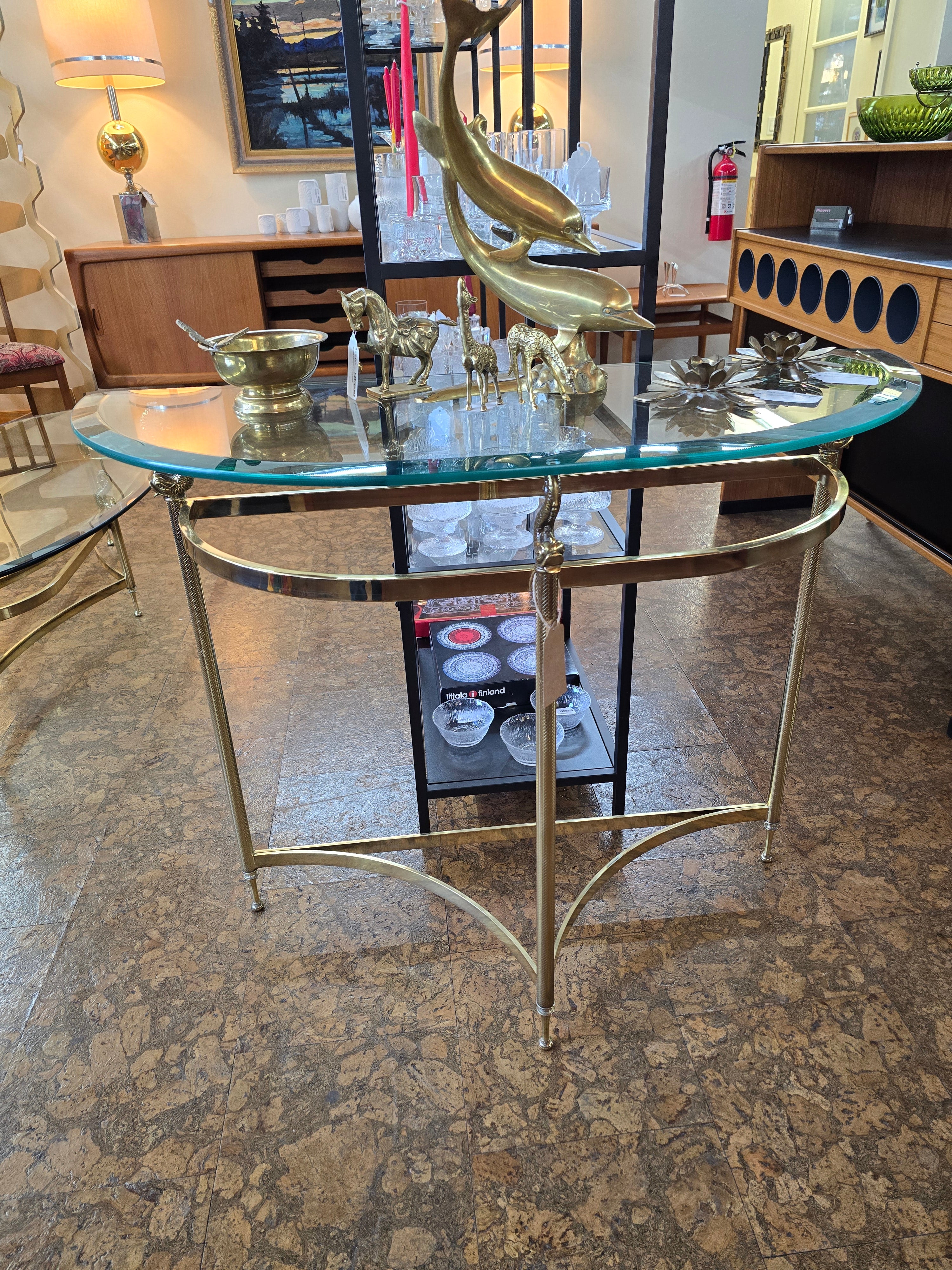 Hollywood Regency Victorian Dolphin Brass Coffee or Console Table