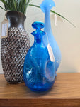 Blenko Turquoise Pinched Crackle Glass Decanter