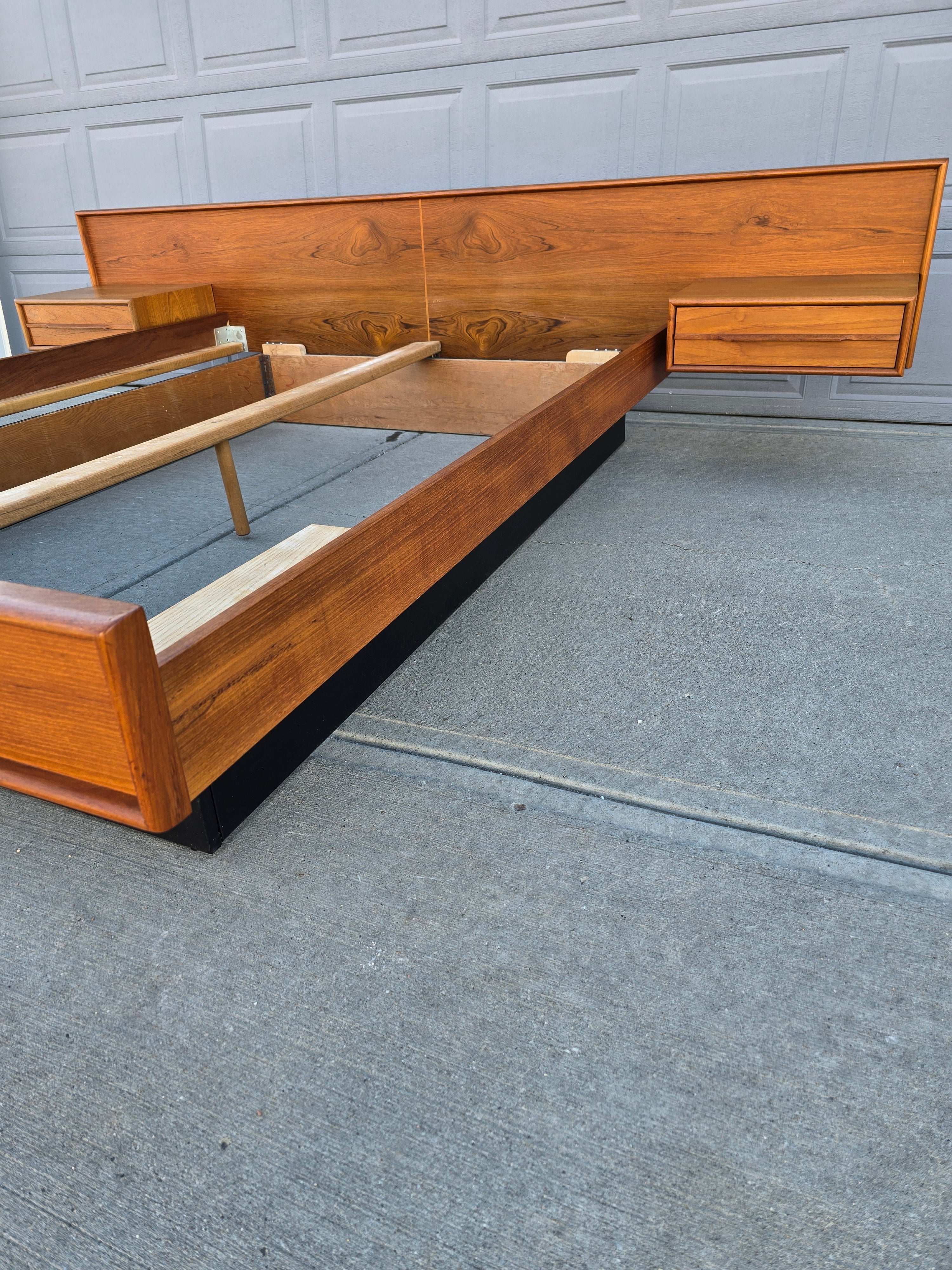Teak Queen Bedframe w/ Floating Nightstands