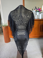 Long Black Floral Lace Fringe Shawl