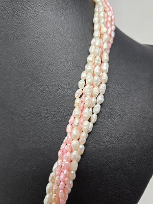 Multi Strand White & Pink Rice Pearl Necklace