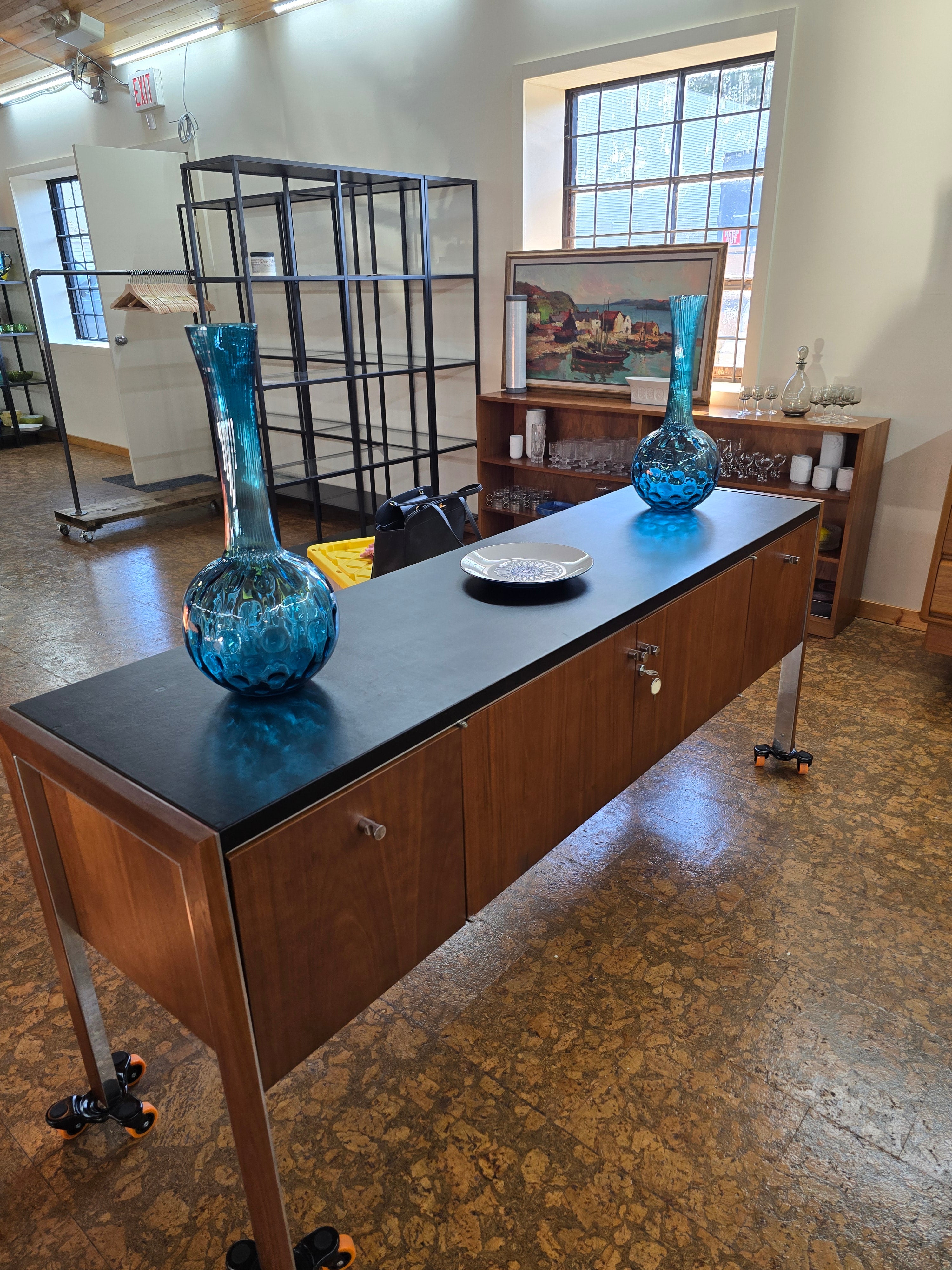Empoli Oversized Blue Optic Vases - pair