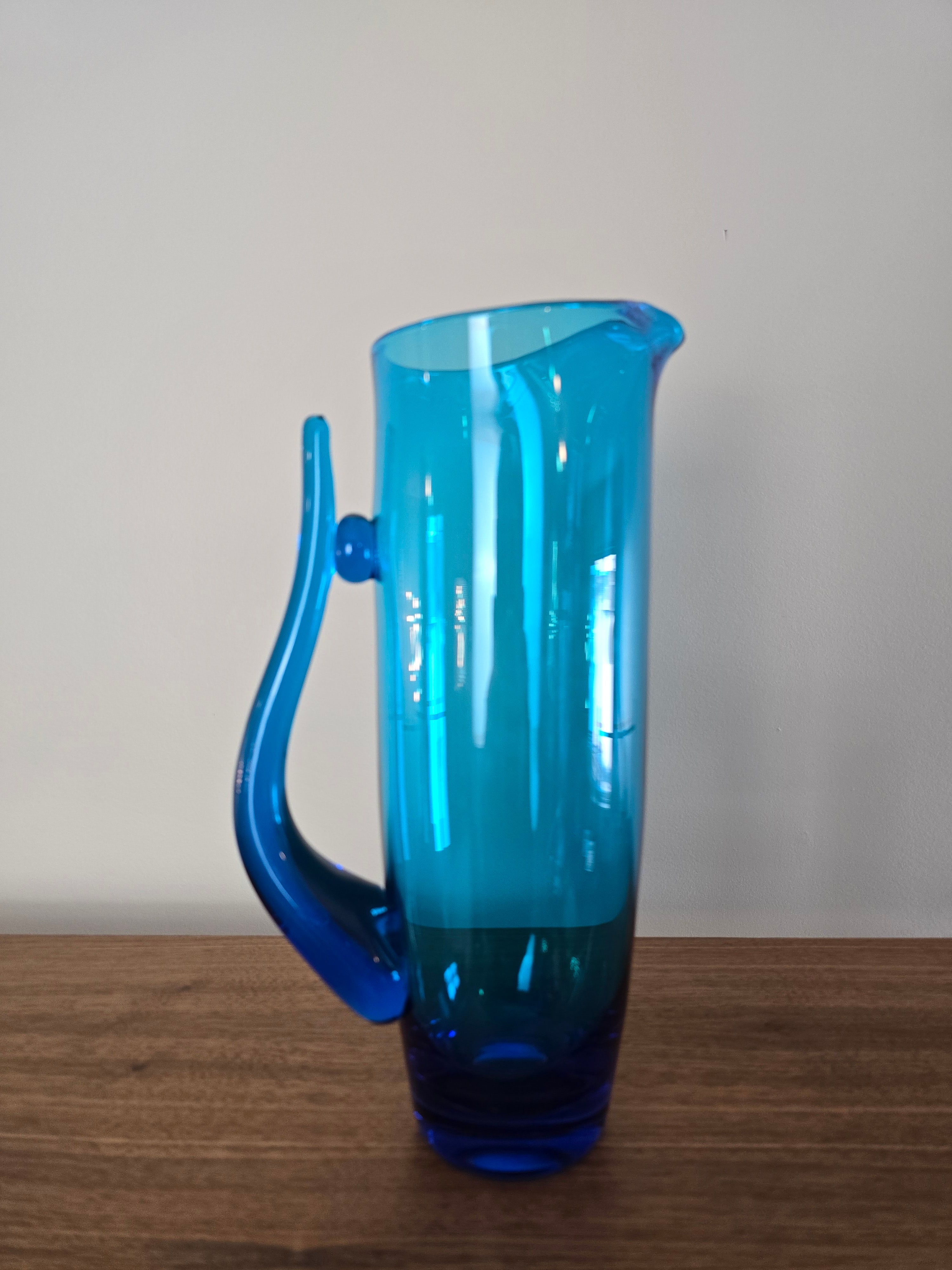 Blown Glass Blue Pitcher