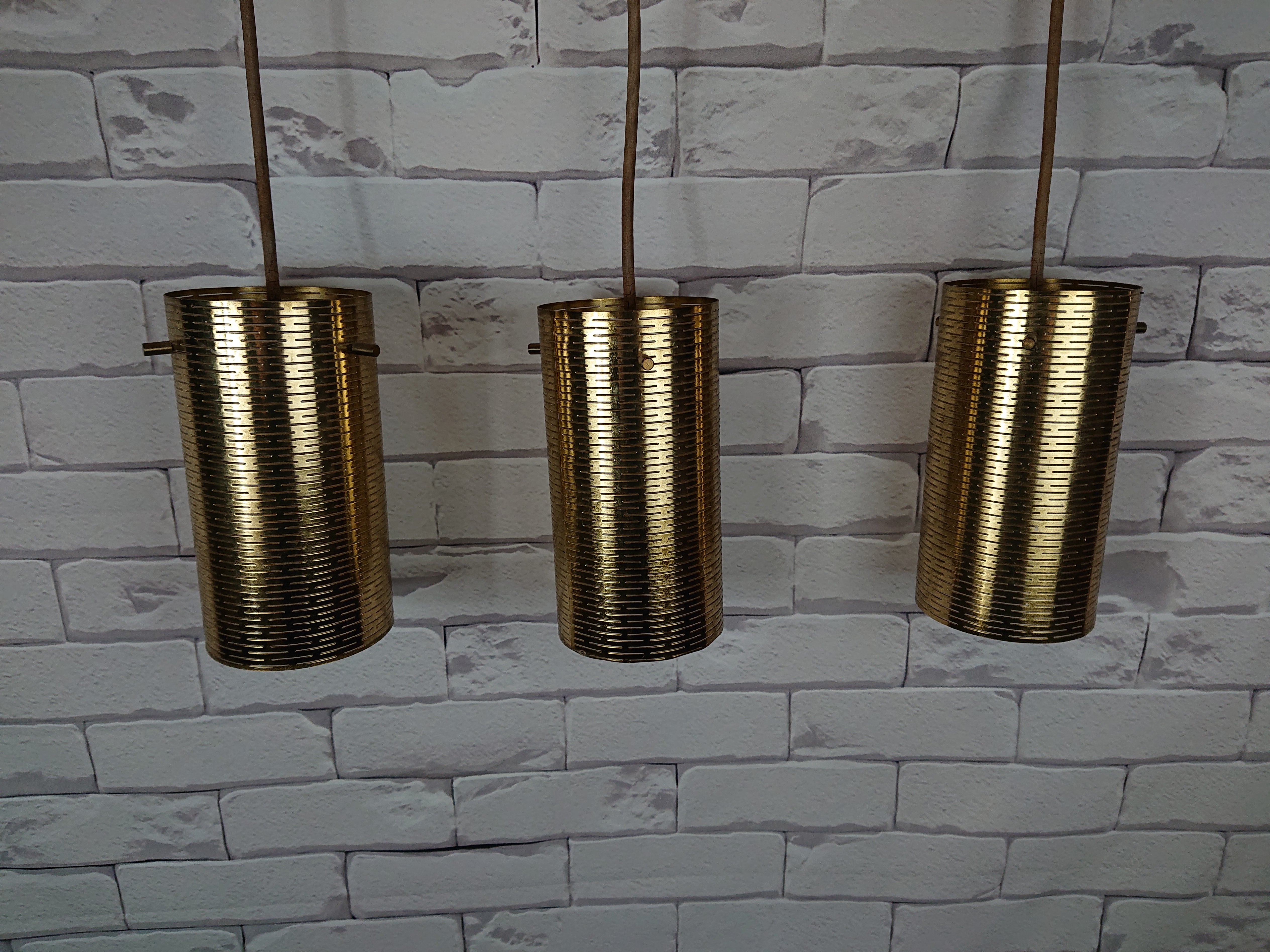 Lightolier Brass-Tone Pendant Lights - Set of 3