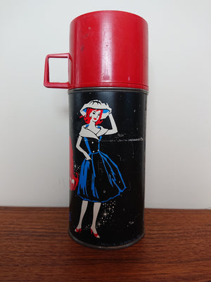 Vintage 1962 Ponytail Barbie Thermos, Great Graphics, Red Cup 10 Oz 