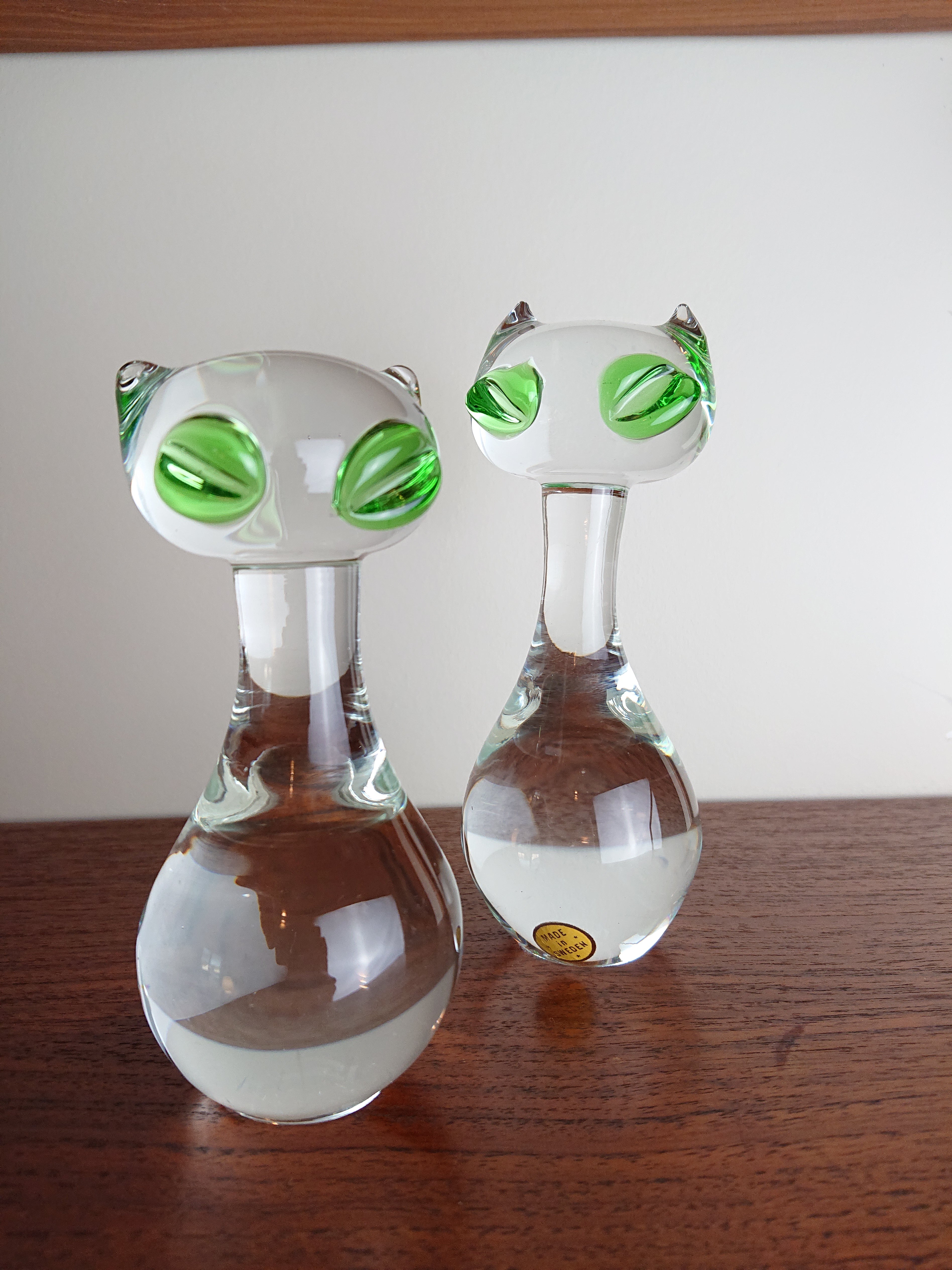 Swedish Glass Cats with Green Eyes