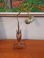 Sculptural Wood & Brass Desk Lamp