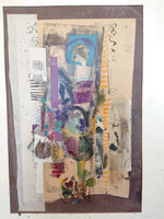 Burgundy Mixed Media Collage signed by J.Vresen, 1966.