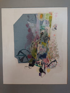 Grey Mixed Media Collage signed by J.Vresen, 1966.