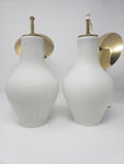 Vintage blown opaline glass hourglass shaped pendant lighting - pair